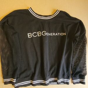 BCBGeneration Black Mesh Sleeve Sweatshirt